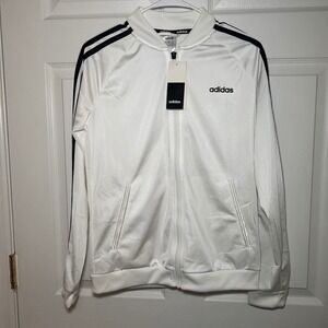 Adidas Women 3-Stripes Track Jacket White Black Medium Full Zip NWT
